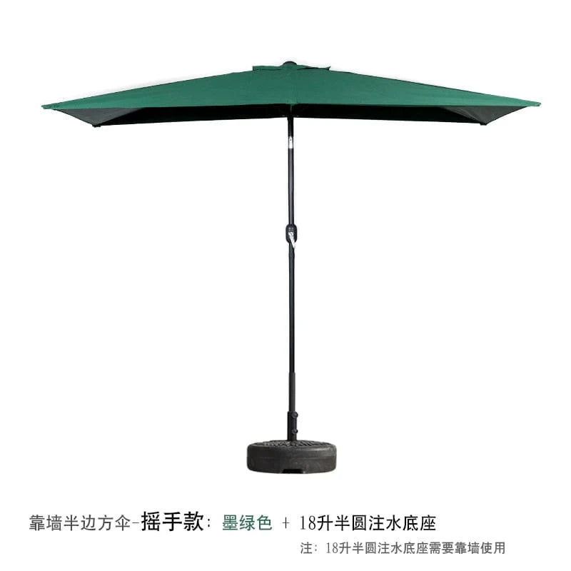 Green Creek Yueshui Shore Half Outdoor Parasol wall-mounted sun umbrella with balcony and garden setting, providing shade and sun protection.