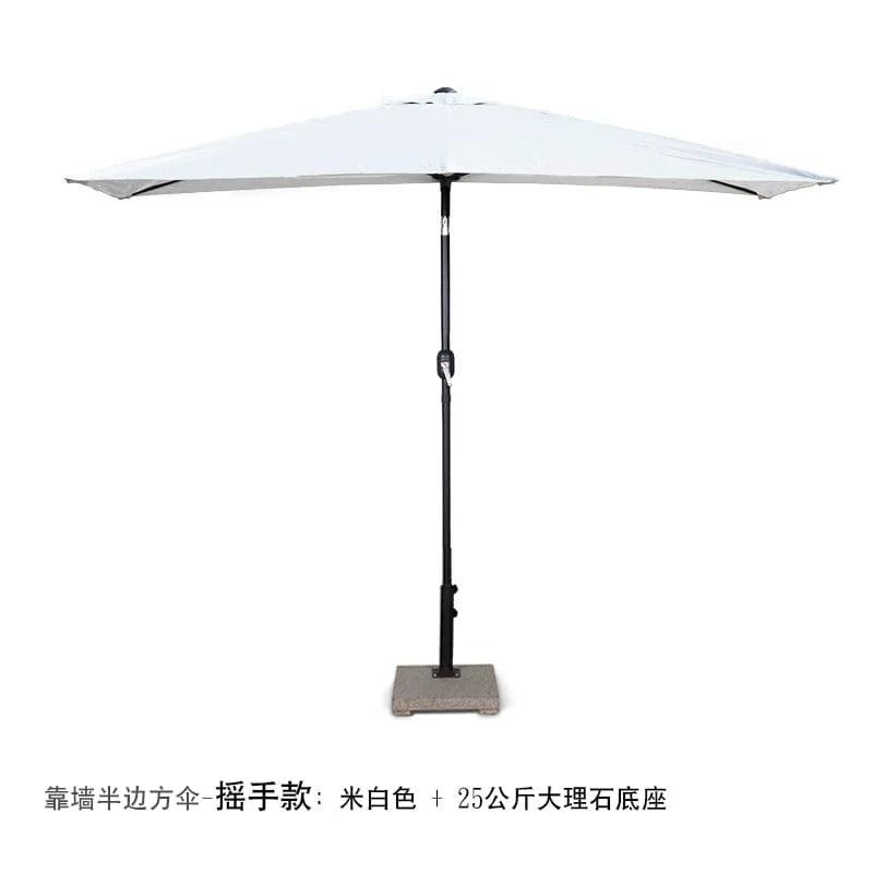 Showlu Fashion Creek Yueshui Shore Half Outdoor Parasol wall-mounted sun umbrella with green plants, perfect for balconies and garden shading.