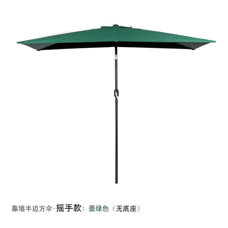 Showlu Fashion Creek Yueshui Shore Half Outdoor Parasol wall-mounted sun umbrella with green foliage and balcony setting.