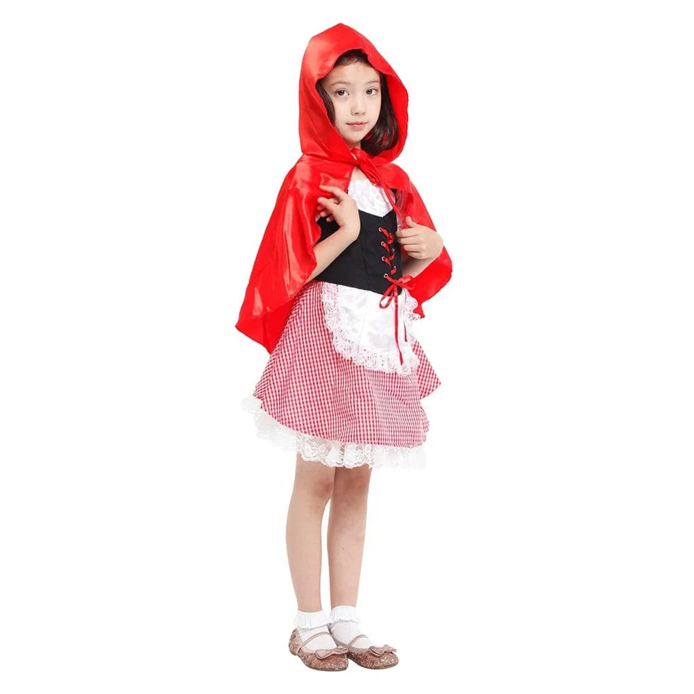 Girl wearing Showlu Fashion witch Halloween cosplay costume with a black hat and dress, perfect for kids' spooky and fun festivities.