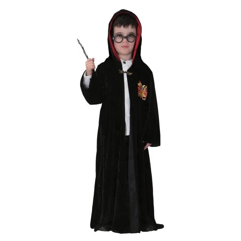 Showlu Fashion girl witch Halloween cosplay costume with a black dress and hat, perfect for kids' Halloween or prom dress-up.