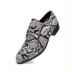 [Handcrafted, Snake Pattern Oxfords] Plus - Size Snake Pattern Embossed Fashion Oxfords - Handcrafted, Durable Rubber Sole, Lace - Up Casual & Business Shoes - Gray/Black and Brown/Beige, Everyday Dress Shoes - SHOWLU FASHION STORE