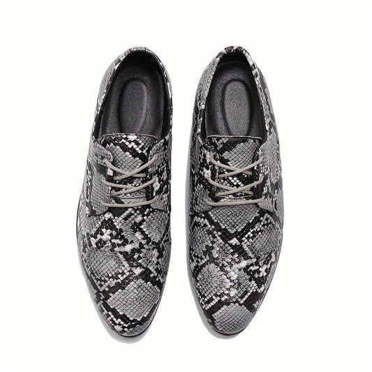 [Handcrafted, Snake Pattern Oxfords] Plus - Size Snake Pattern Embossed Fashion Oxfords - Handcrafted, Durable Rubber Sole, Lace - Up Casual & Business Shoes - Gray/Black and Brown/Beige, Everyday Dress Shoes - SHOWLU FASHION STORE