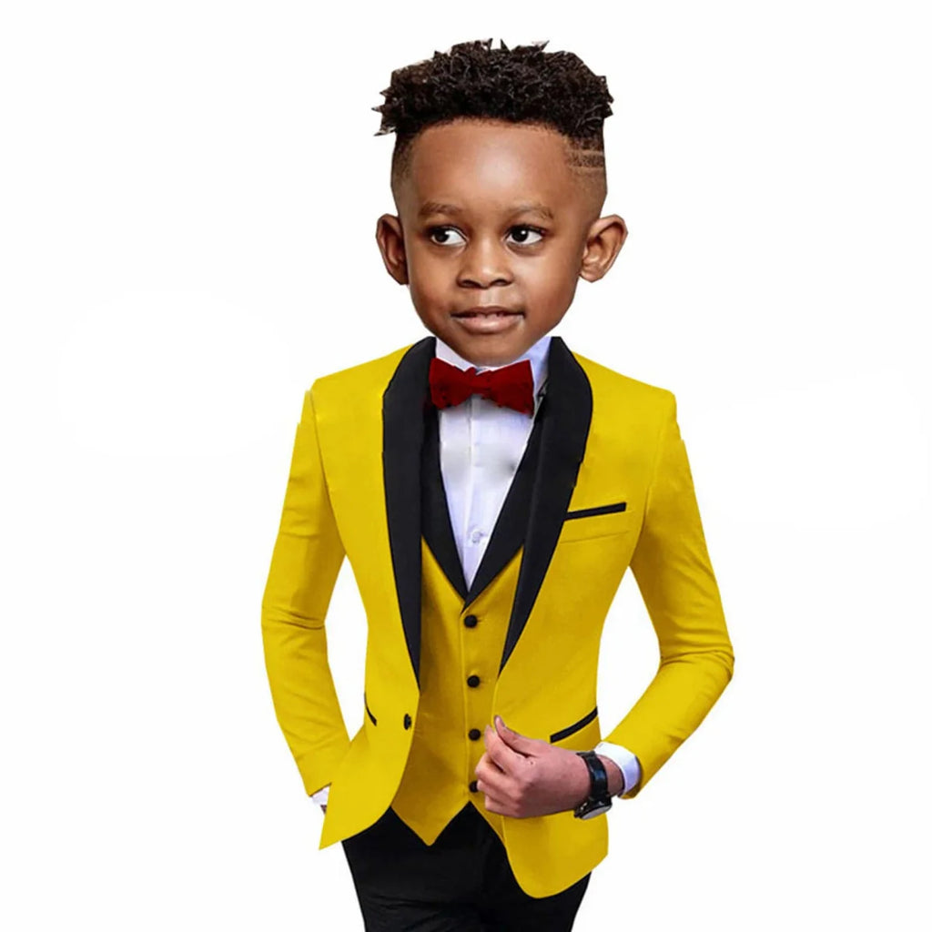 SHOWLU Boys 3-piece formal suit with spliced shawl lapel, vest, and pants, ideal for wedding and party occasions for kids.