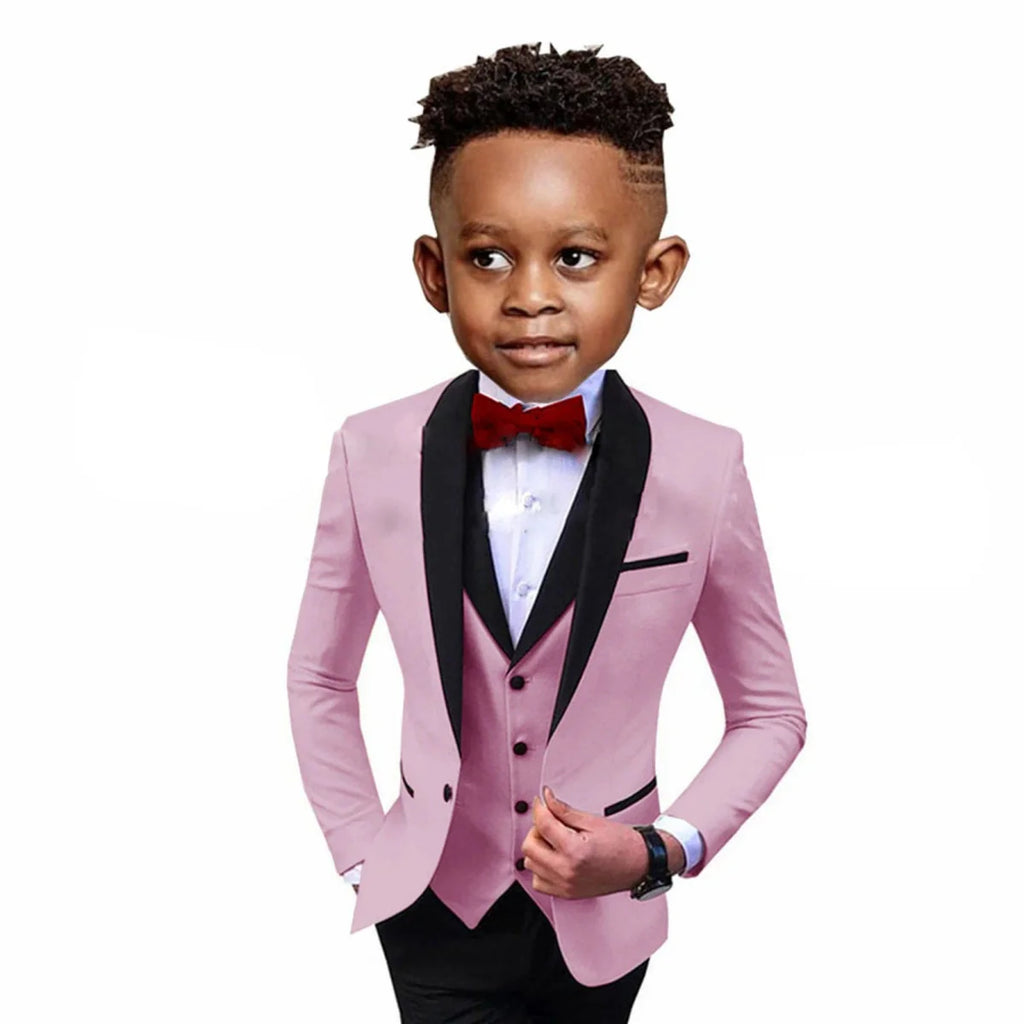 SHOWLU Boys 3-piece formal suit with spliced shawl lapel, blazer, vest, and pants for wedding or party occasions.