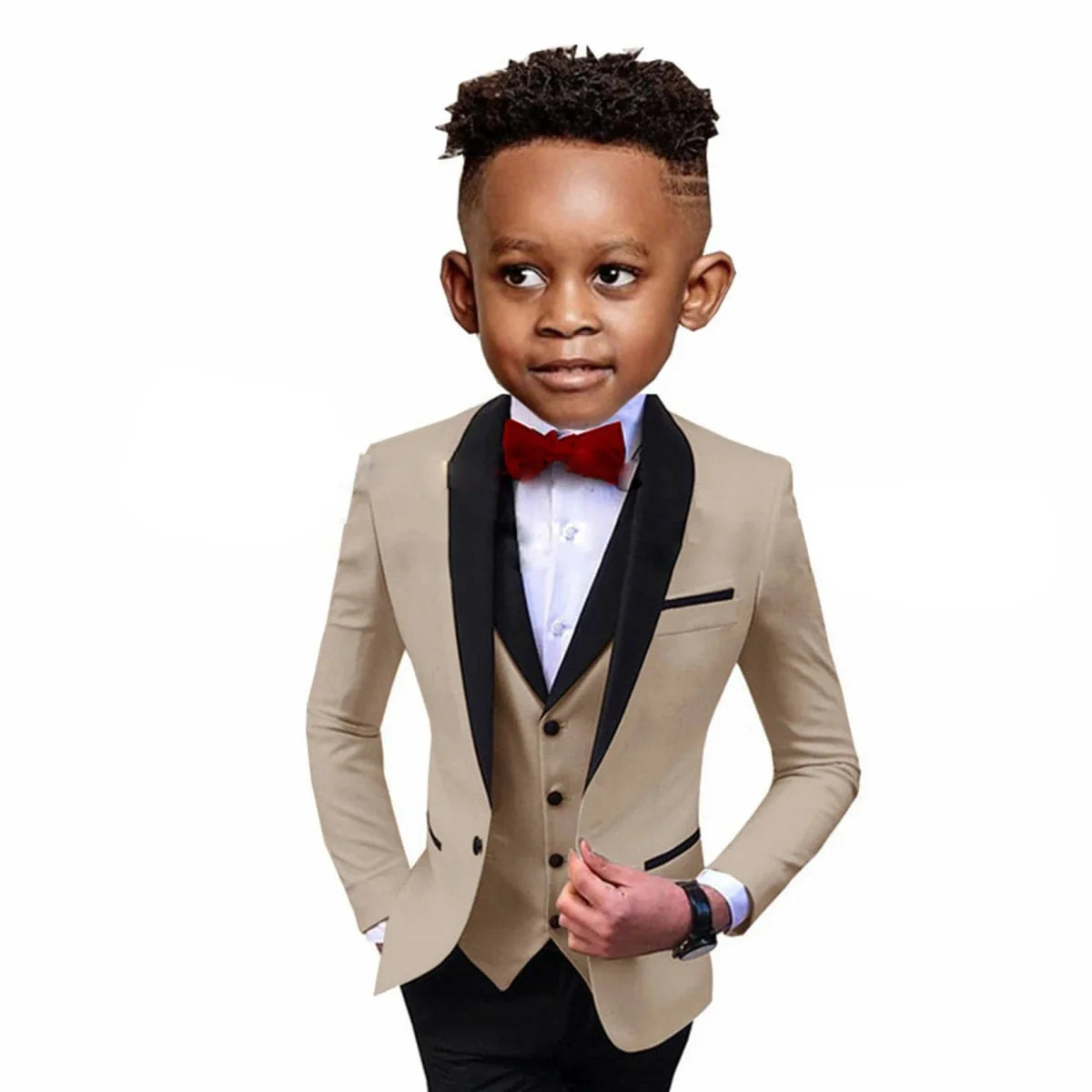 SHOWLU Boys 3-piece formal suit with spliced shawl lapel, vest, and pants, ideal for weddings and special occasions.