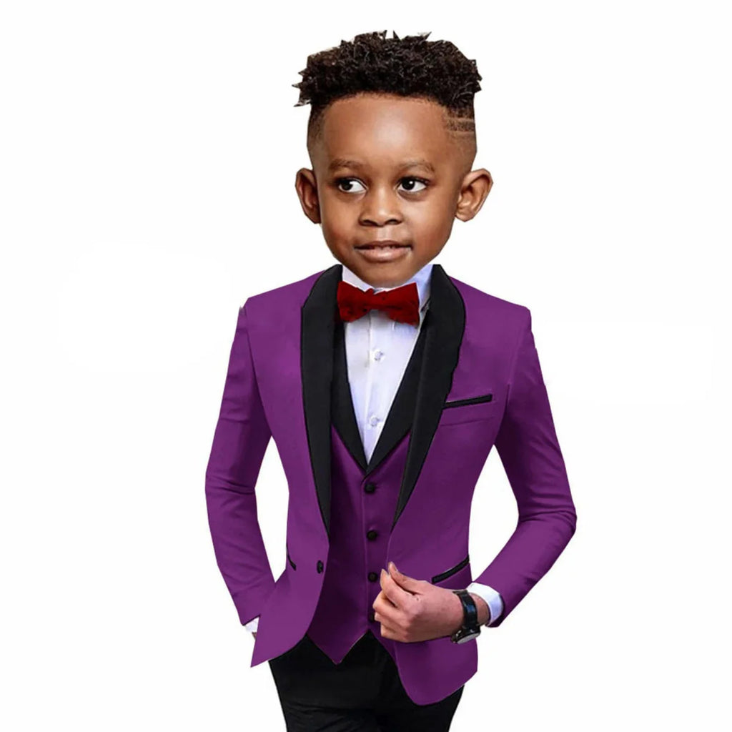 SHOWLU Boys 3-piece formal suit with spliced shawl lapel, vest, and pants, ideal for weddings and parties, stylish children’s dress set