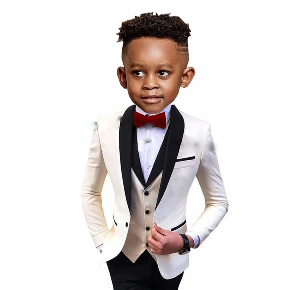 SHOWLU Boys 3-Piece Formal Suit with spliced shawl lapel, blazer, vest, and pants, perfect for wedding or party occasions.