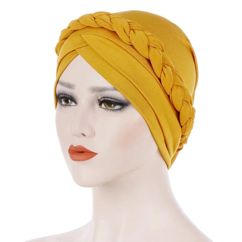 Showlu Two-Color Cotton Braid Turban Bonnet with pearls, Muslim women head scarf, inner hijab cap, stylish and comfortable.