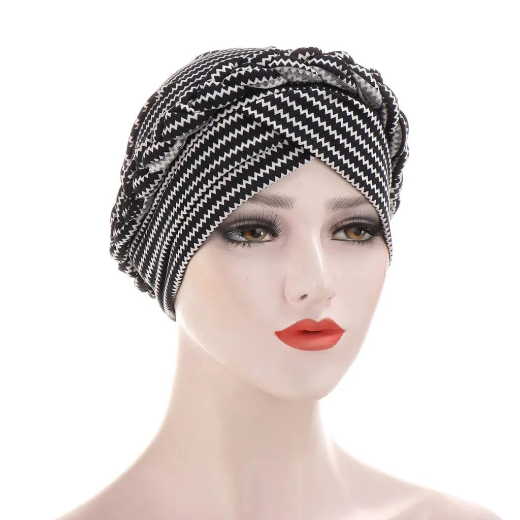 Showlu two-color cotton braid turban bonnet with pearls, inner hijab cap for Muslim women, head scarf with elegant design
