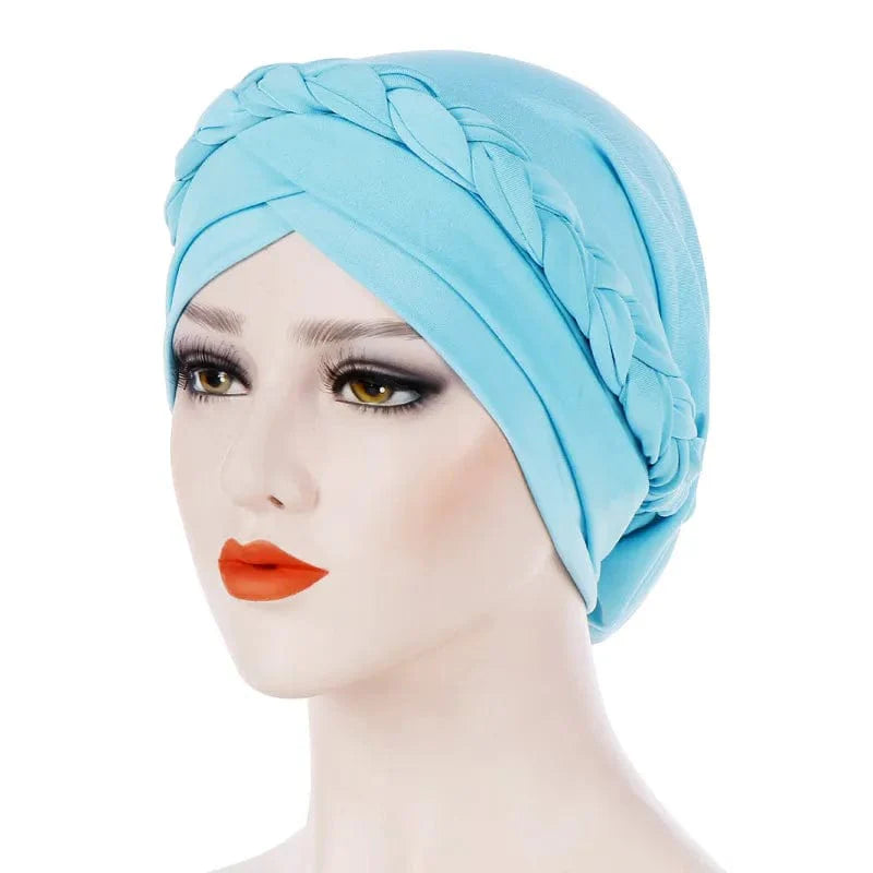 Two-color cotton braid turban bonnet with pearls, Muslim women’s inner hijab cap, stylish head scarf for women