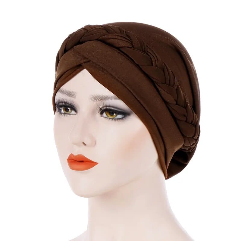 Showlu two-color cotton braid turban bonnet with pearls, inner hijab cap for Muslim women, head scarf with elegant design.