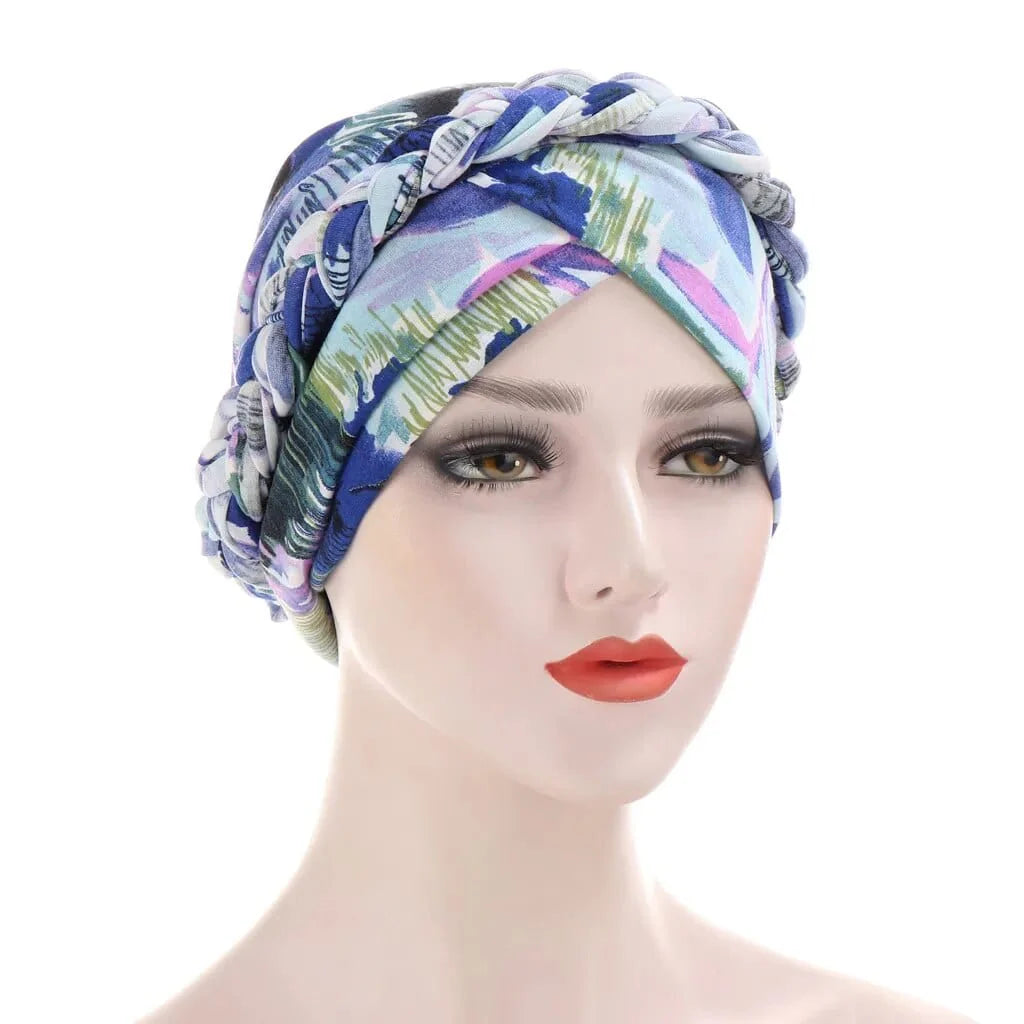 Showlu two-color cotton braid turban bonnet with pearls, Muslim women’s inner hijab cap, stylish headscarf for women