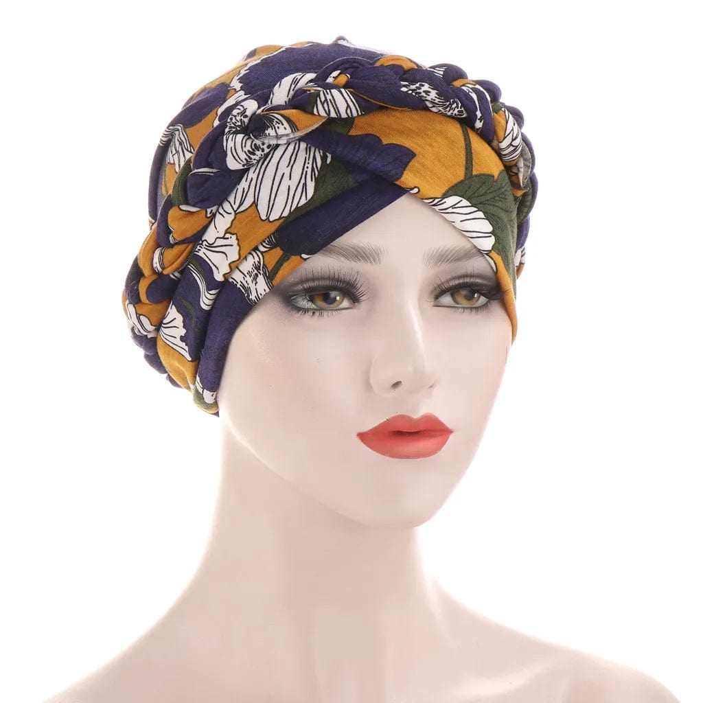 Showlu two-color cotton braid turban bonnet with pearls, inner hijab cap for Muslim women, stylish headscarf for women.