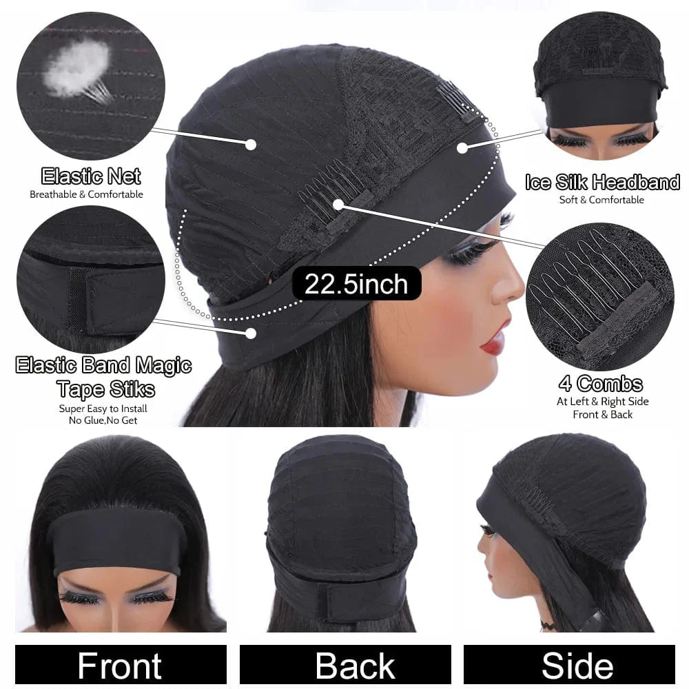 SHOWLU FASHION BODY WAVE Headband Wig with 180% Brazilian Remy human hair, natural black women’s ready-to-wear wig.