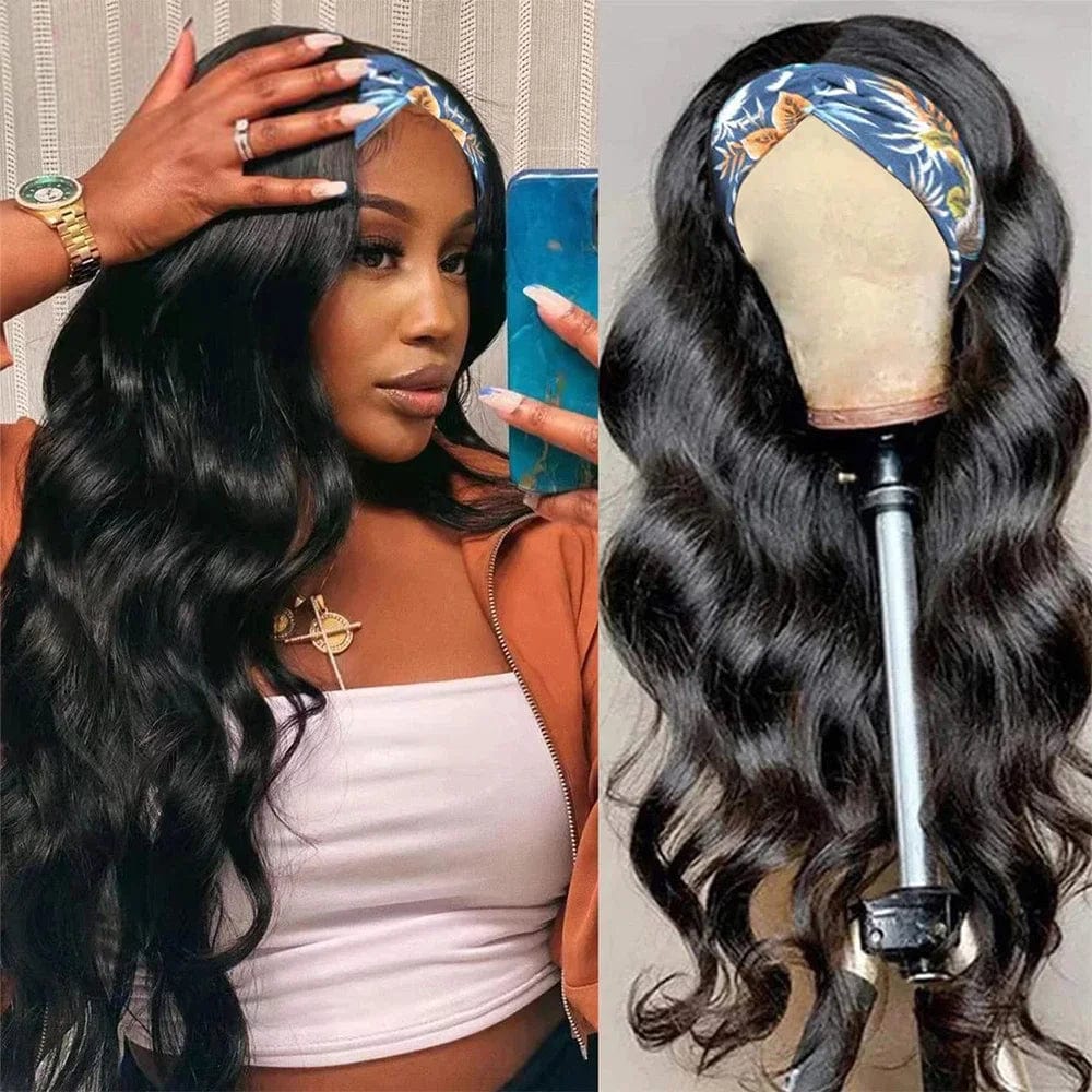 SHOWLU FASHION STORE KEILANTRA Body Wave Headband Wig with 180% density Brazilian Remy human hair for black women