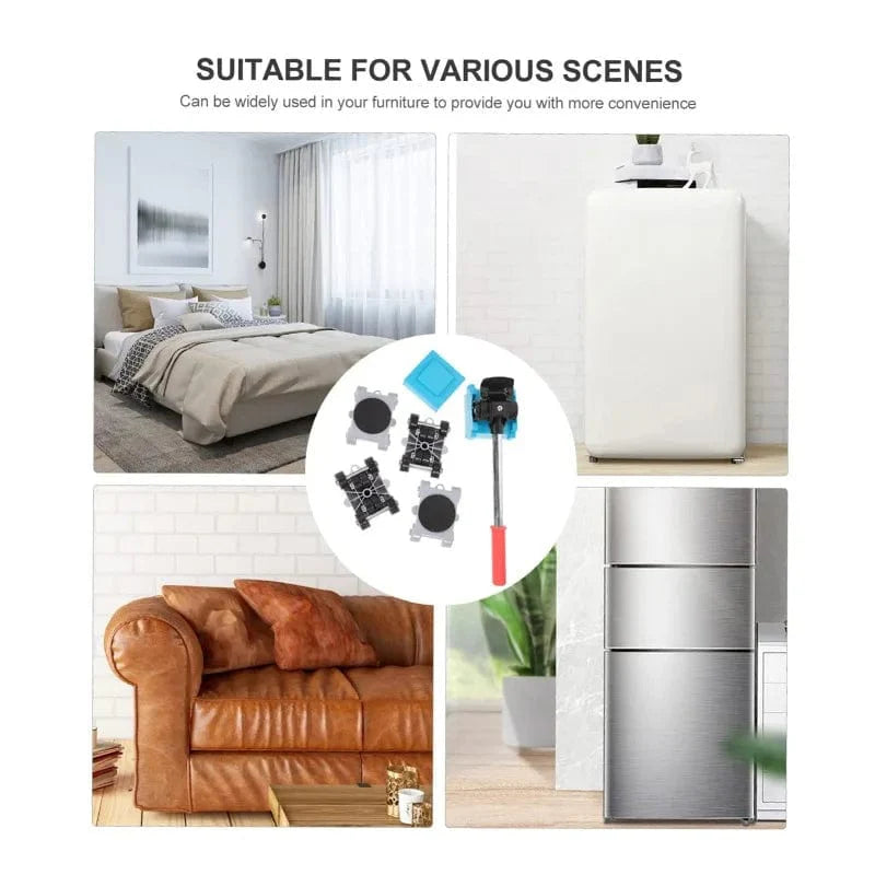 Heavy-duty iron furniture lifter and transport roller set for moving heavy furniture safely and easily.