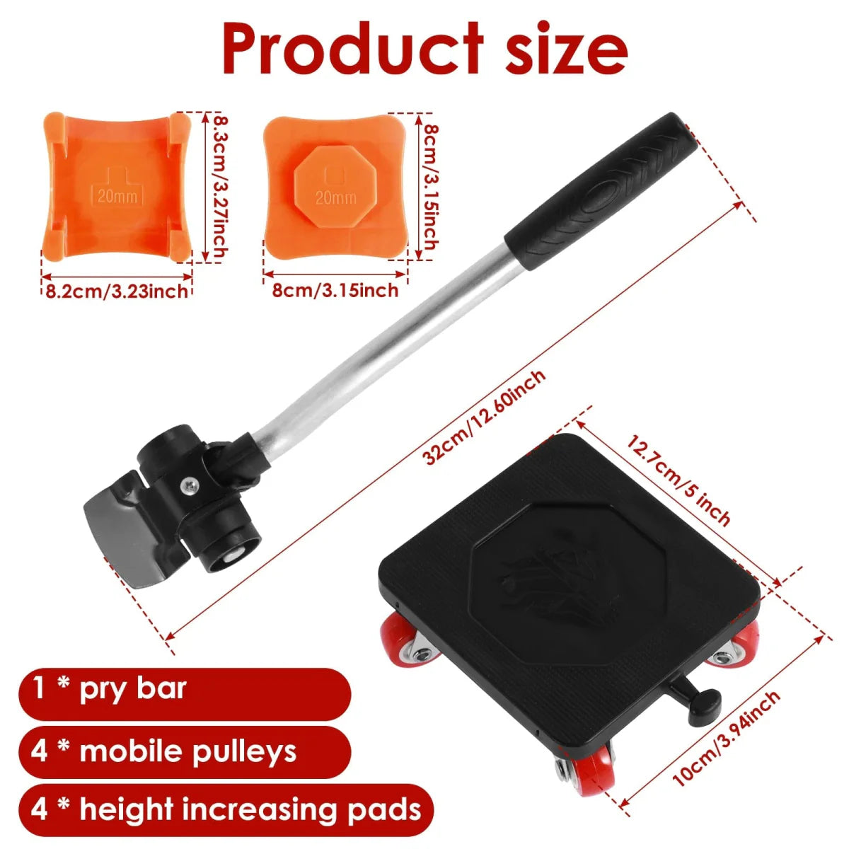 SHOWLU Heavy Duty Furniture Lifter Tool Kit with rollers, designed for handling large furniture up to 880 lbs, includes lifting and sliding tools.