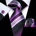 Navy blue striped silk tie set for men with matching hanky and cufflinks, stylish formal accessory by SHOWLU FASHION STORE.