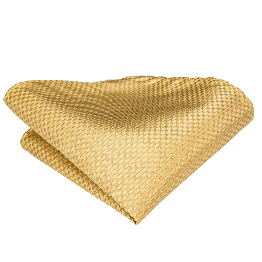 Hi-Tie solid gold yellow silk tie set with matching handkerchief and cufflinks, stylish men's wedding and business accessory.
