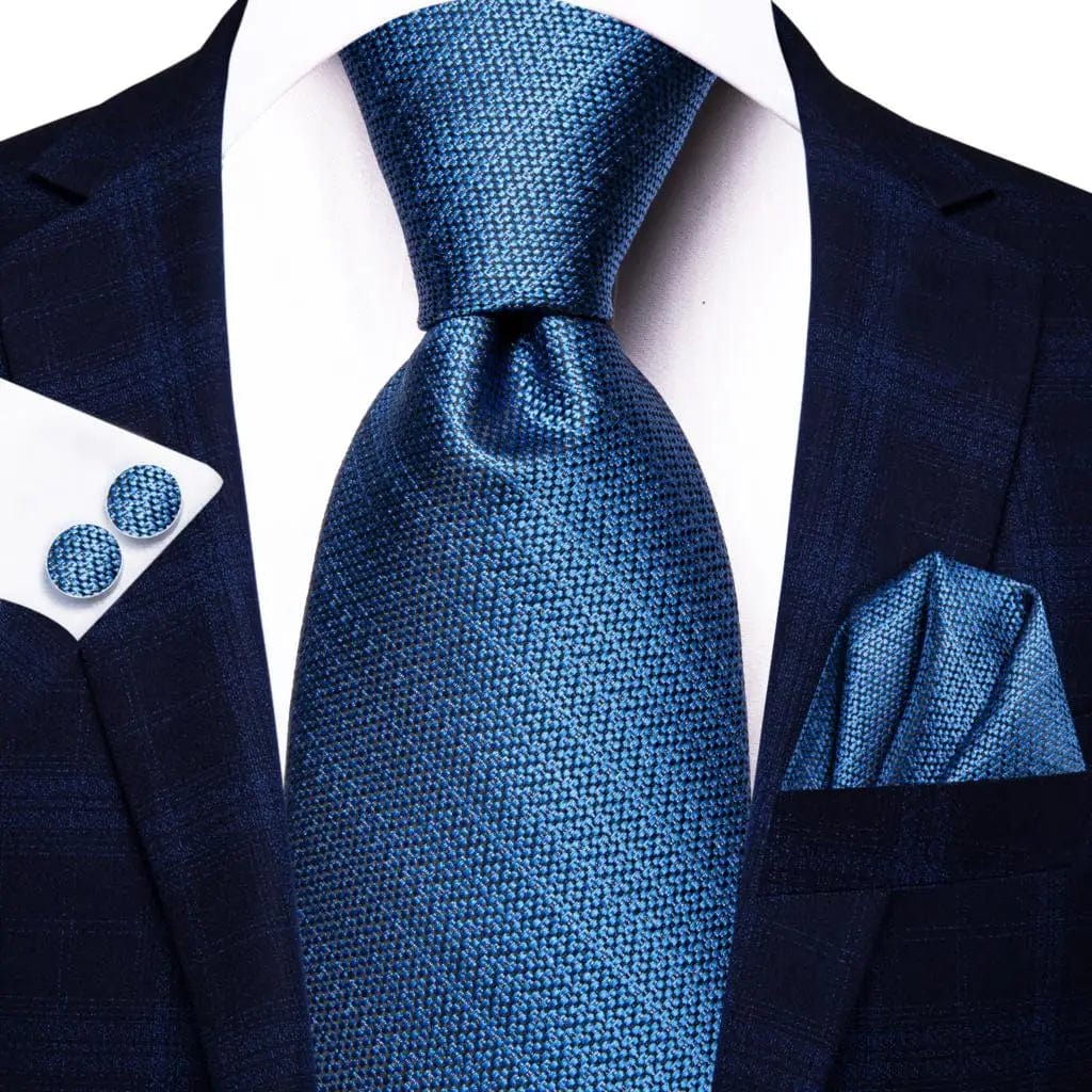 Hi-Tie solid gold yellow silk tie set with matching handkerchief and cufflinks, stylish men's accessory for wedding or business.