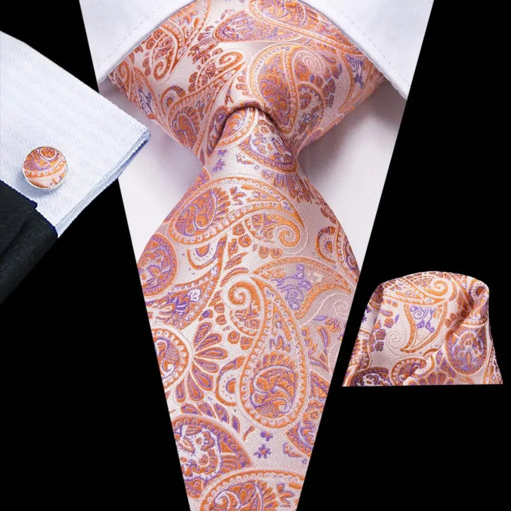 Hi-Tie solid gold yellow silk tie set with matching handkerchief and cufflinks for men, suitable for wedding or business attire.