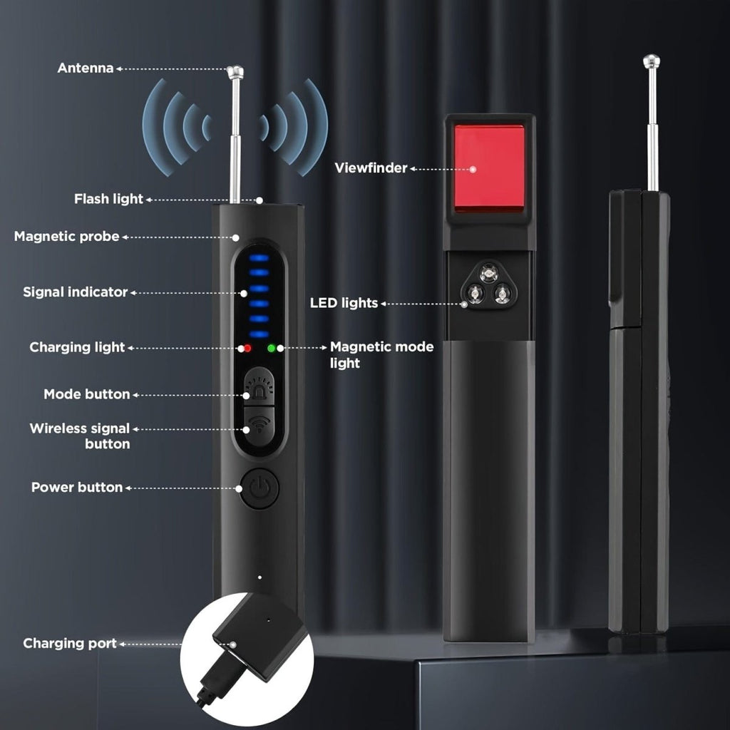 Showlu Fashion Store XO hidden camera detector with GPS tracker and wireless device finder, suitable for car, office, or hotel use.