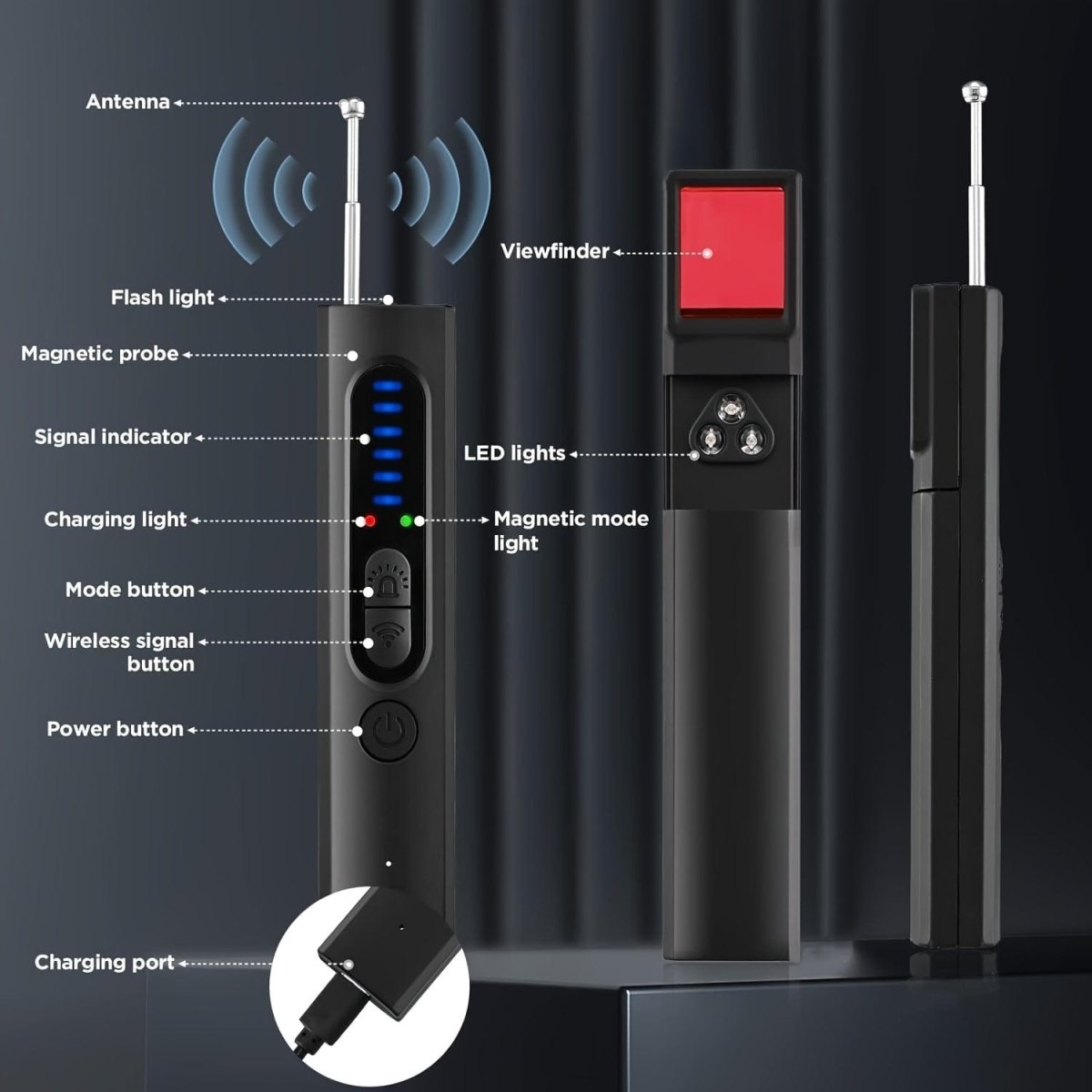 Showlu Fashion Store XO hidden camera detector with GPS tracker and wireless device finder, suitable for car, office, or hotel use.