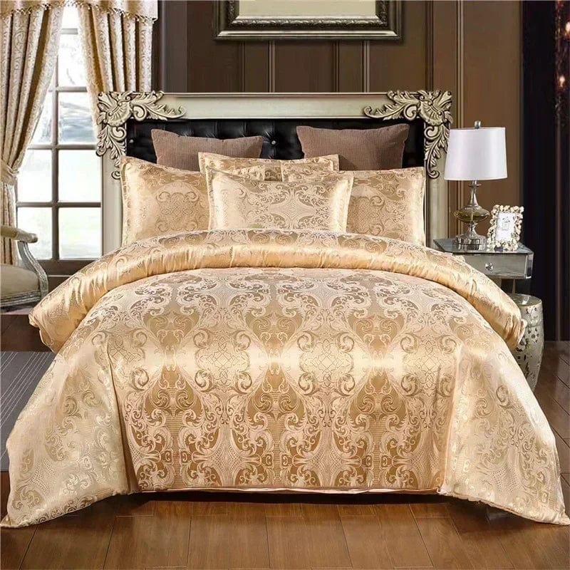Luxury Zeby Jacquard Satin Duvet Cover Set in king size, European style bedding with intricate woven pattern and smooth satin finish.