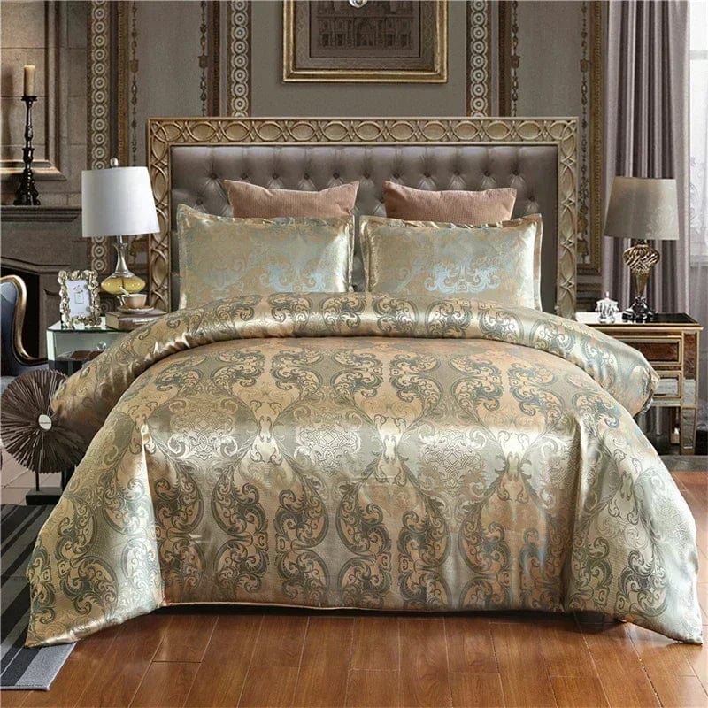 Luxury Zeby Jacquard Satin Duvet Cover Set in king size, European style bedding with intricate jacquard pattern and satin finish.