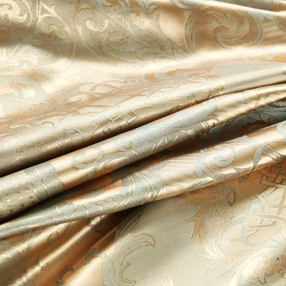 Luxury Zeby Jacquard Satin Duvet Cover Set in king size with intricate European-style design and elegant satin fabric.