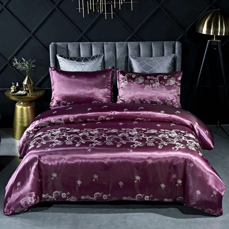 Luxury Zeby Jacquard Satin Duvet Cover Set in king size, featuring elegant European-style bedding with intricate patterns.
