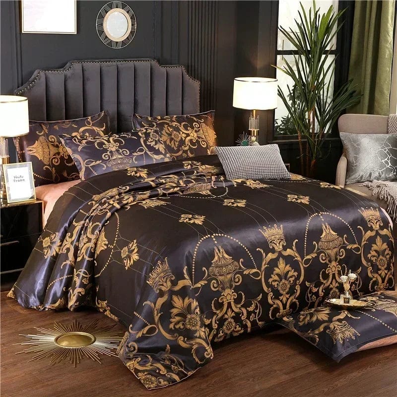 Luxury Zeby Jacquard Satin Duvet Cover Set in king size, featuring European-style bedding with intricate woven patterns.