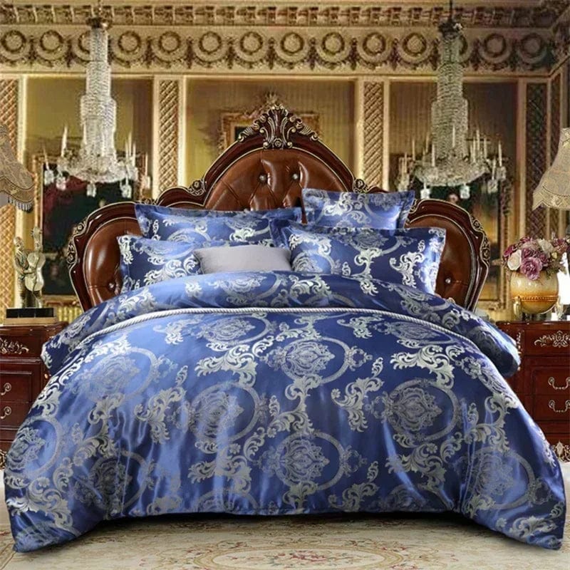 Luxury Zeby Jacquard Satin Duvet Cover Set in king size, featuring intricate European-style bedding with elegant satin fabric.