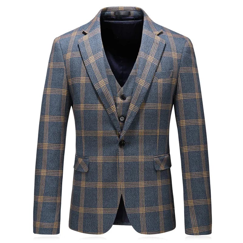 SHOWLU Men's three-piece wedding suit with slim fit jacket, vest, and trousers for formal and business occasions.