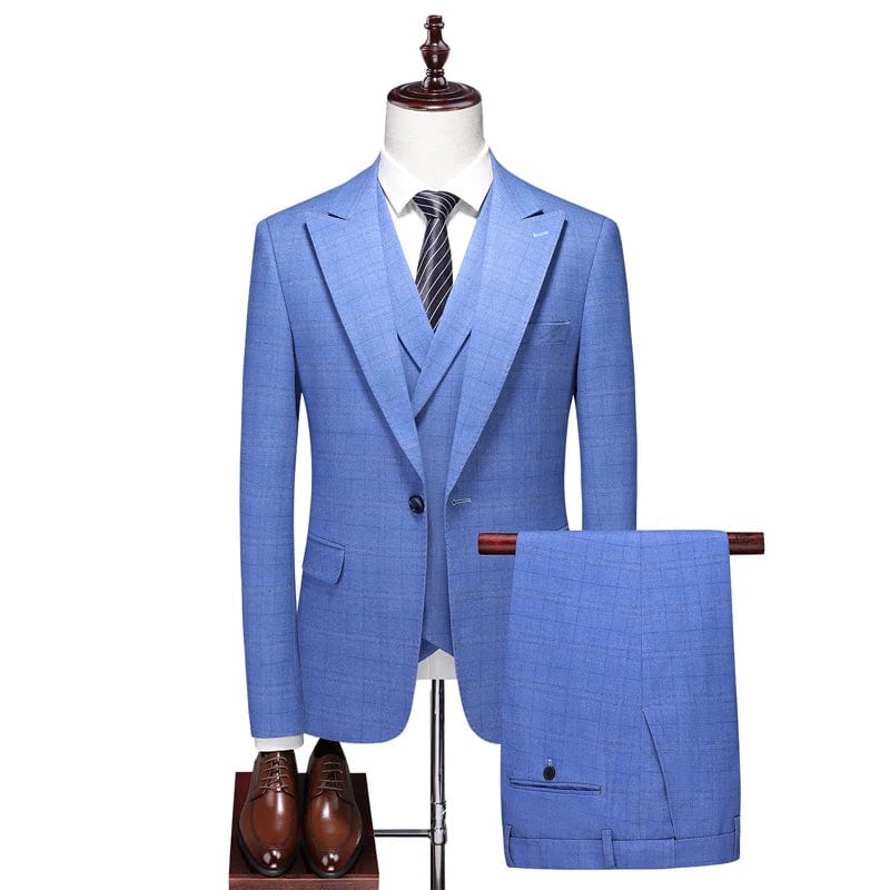 Men's three-piece wedding suit by SHOWLU FASHION STORE, slim fit jacket, vest, and trousers for formal occasions and weddings.
