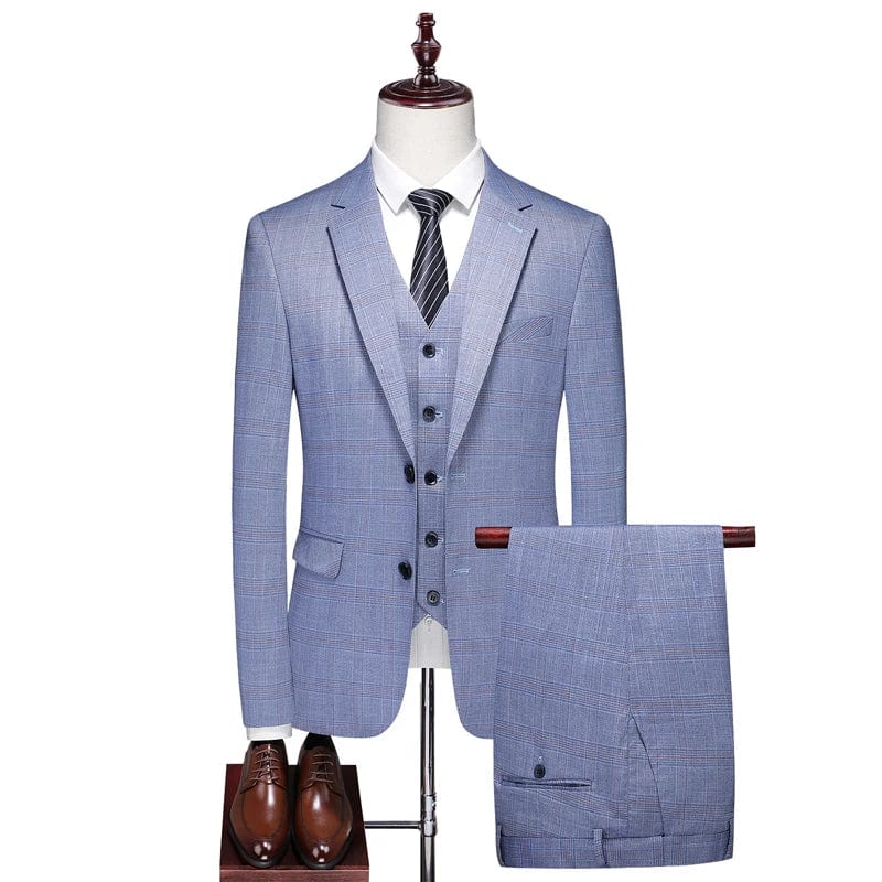 SHOWLU Men's three-piece wedding suit with slim fit jacket, vest, and trousers, ideal for formal and special occasions.