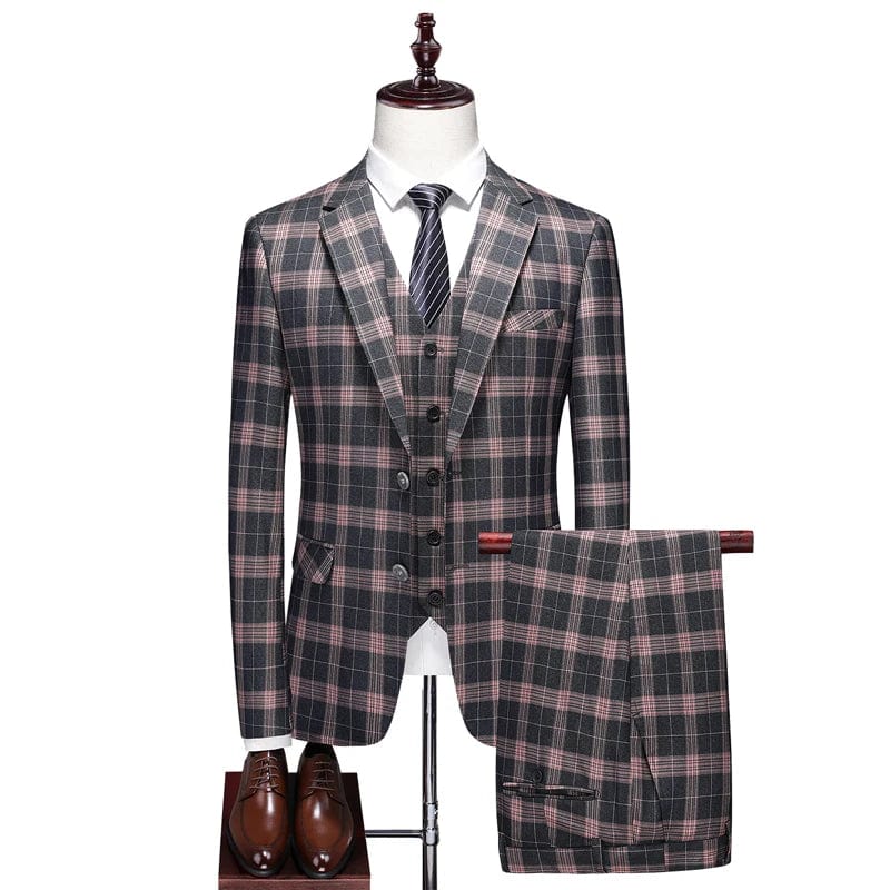 SHOWLU Men's three-piece wedding suit with slim fit jacket, vest, and trousers, ideal for formal and wedding occasions.