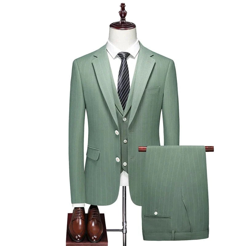 SHOWLU men's three-piece wedding suit with slim fit jacket, vest, and trousers, perfect for formal and wedding occasions.