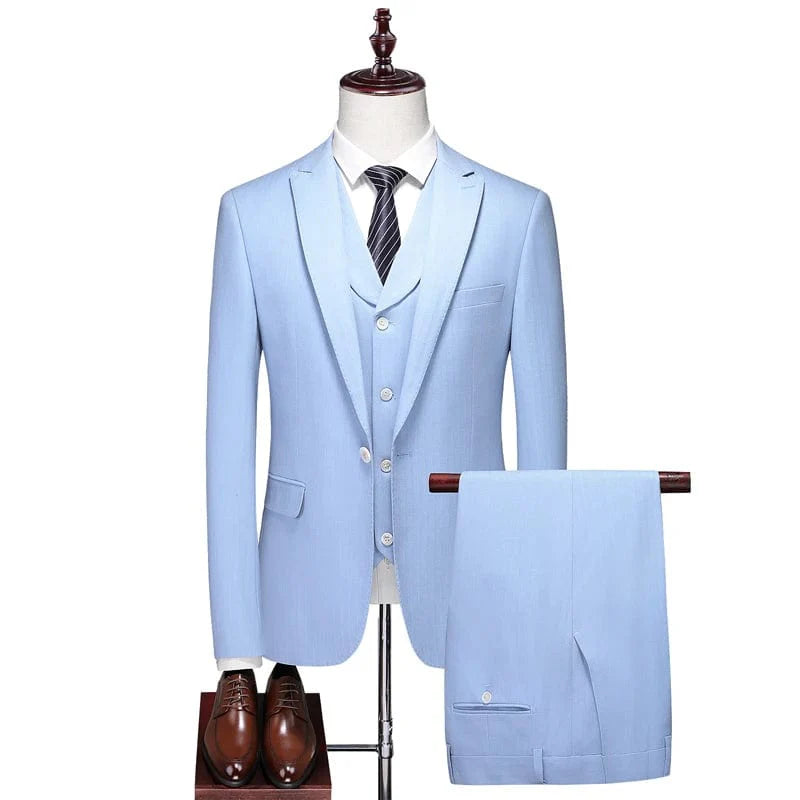 SHOWLU Men's three-piece wedding suit with slim fit jacket, vest, and trousers, ideal for formal occasions and grooms.