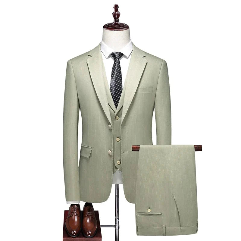 SHOWLU Men's three-piece wedding suit with slim fit jacket, vest, and trousers, ideal for formal occasions and weddings.