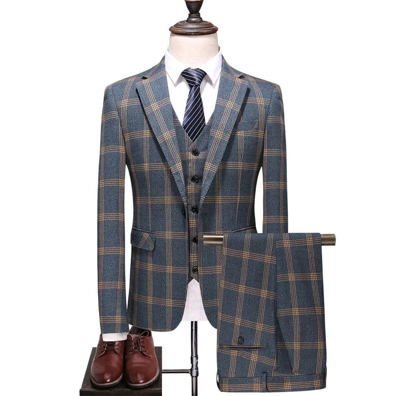 SHOWLU men's three-piece wedding suit with slim fit jacket, vest, and trousers, ideal for formal occasions and grooms.