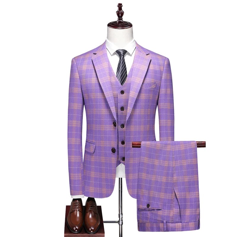 SHOWLU Men's three-piece wedding suit with slim fit jacket, vest, and trousers, ideal for formal occasions and grooms.
