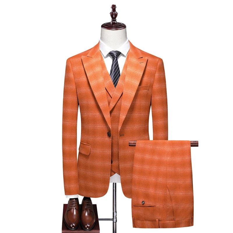 SHOWLU Men's three-piece wedding suit with slim fit jacket, vest, and trousers, ideal for formal and groom attire.