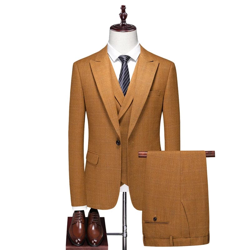 SHOWLU Men's three-piece wedding suit with slim fit jacket, vest, and trousers, perfect for formal and wedding occasions.