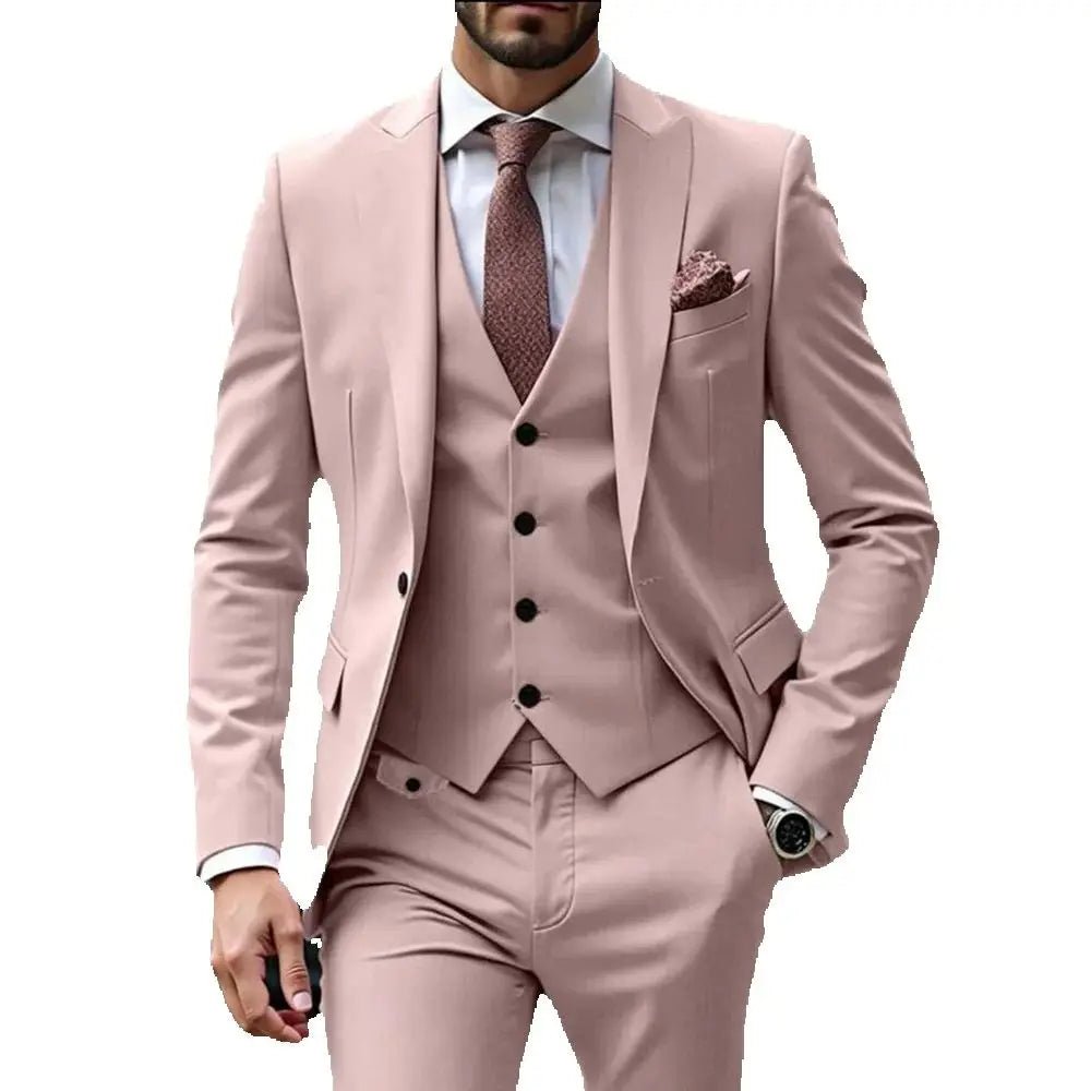 High - end Pink Elegant Single Breasted Men Suit Three - pieces(Jacket+Pants+Vest) Party Prom Wedding Set - SHOWLU FASHION STORE