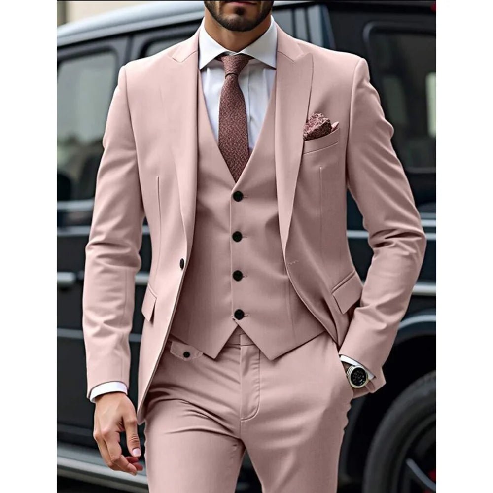 High - end Pink Elegant Single Breasted Men Suit Three - pieces(Jacket+Pants+Vest) Party Prom Wedding Set - SHOWLU FASHION STORE