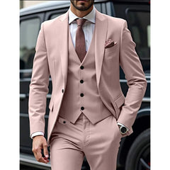 High - end Pink Elegant Single Breasted Men Suit Three - pieces(Jacket+Pants+Vest) Party Prom Wedding Set - SHOWLU FASHION STORE