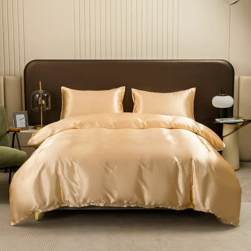 Silky satin duvet cover by Showlu Fashion Store, soft solid quilt cover in smooth, high-quality fabric for queen or king size bed.