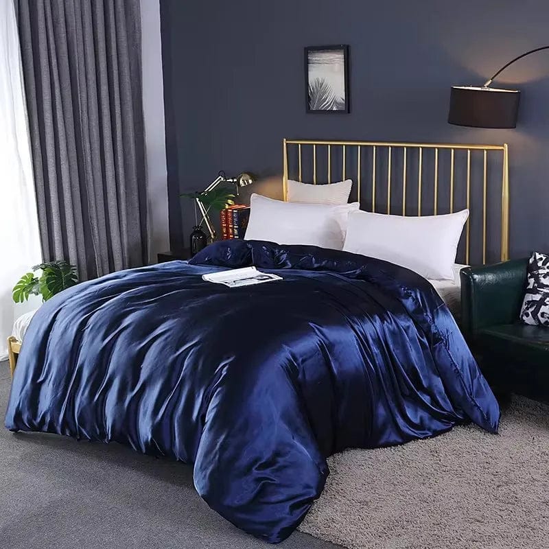 Showlu Fashion satin silky duvet cover in soft solid fabric, queen size, smooth and high-quality quilt cover for comfortable sleep.